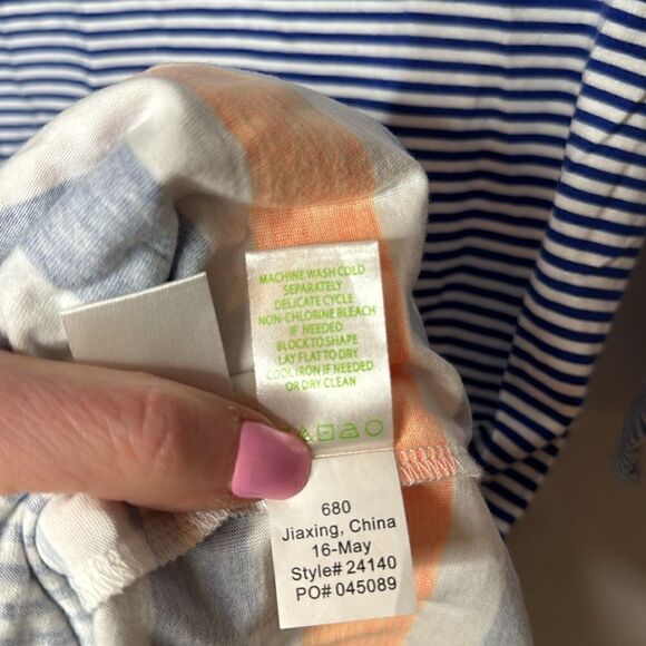 Lilly Pulitzer Beacon Navy Blue White Stripe Quarter Sleeve Mini Sleeve Dress. S - Picture 9 of 9